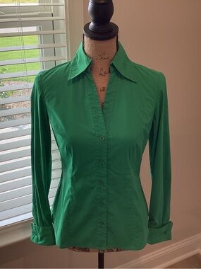 INC International Concepts Green Button-Down Collared Blouse